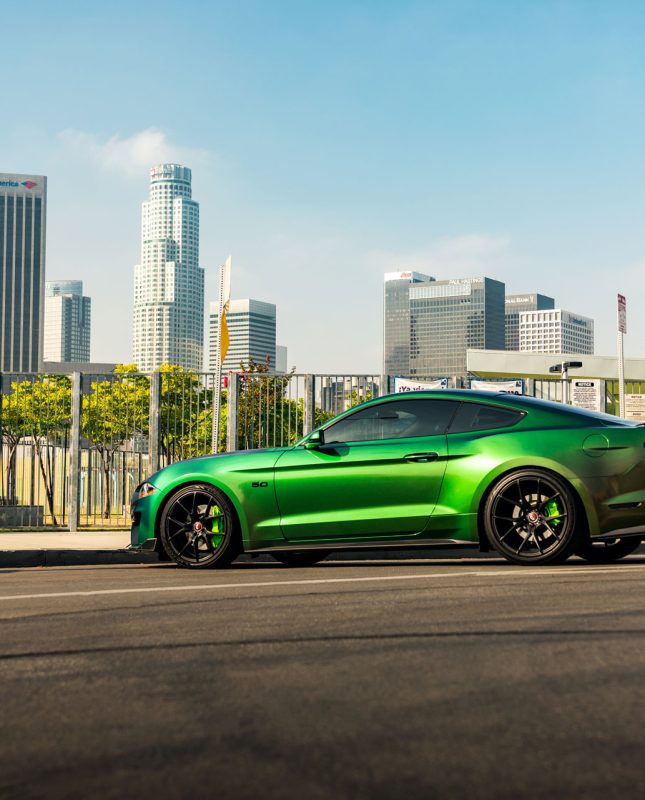 Curva Concepts C42 Aftermarket Wheels on a Chameleon Wrapped Ford Mustang GT
