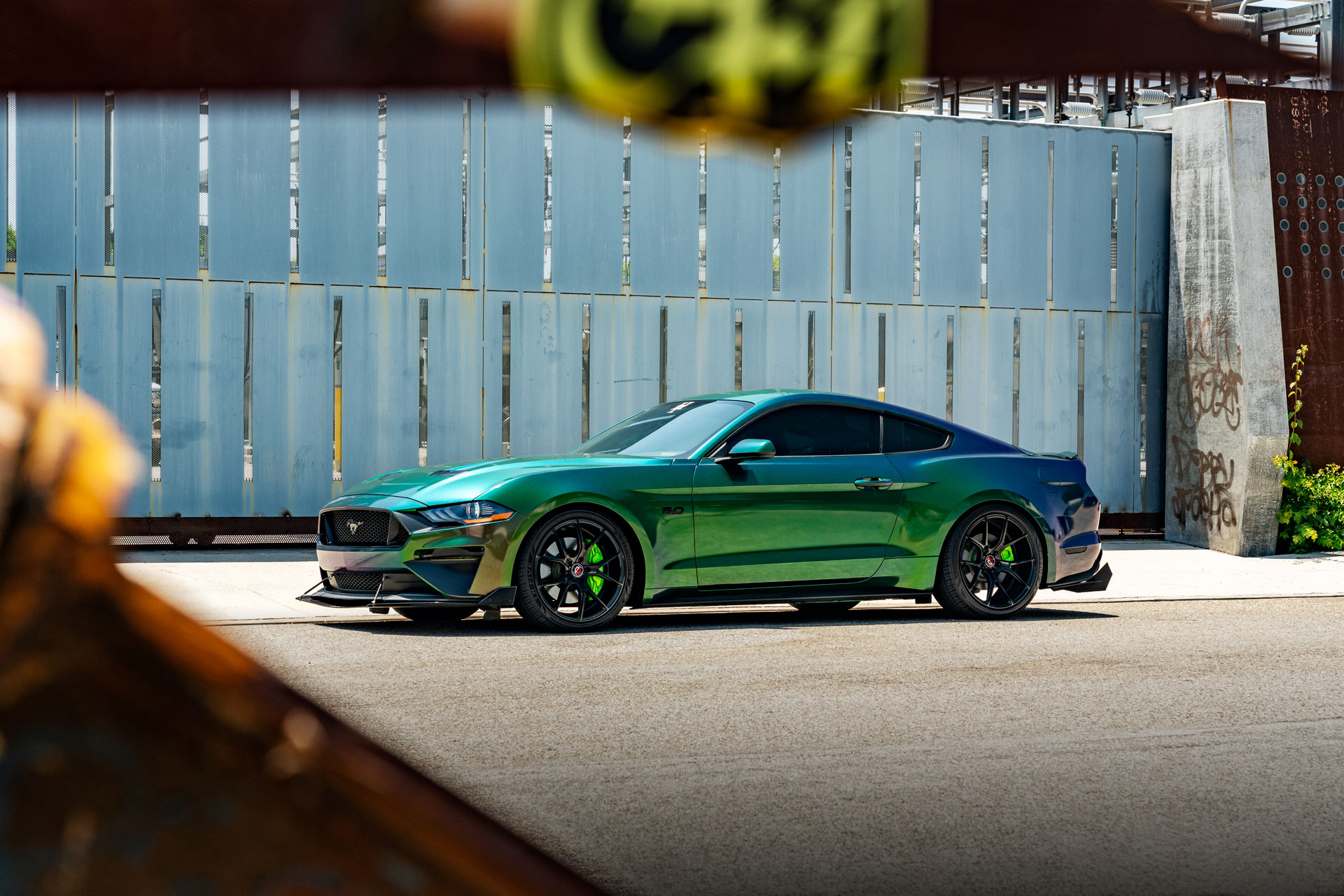 Curva Concepts C42 Aftermarket Wheels on a Chameleon Wrapped Ford Mustang GT