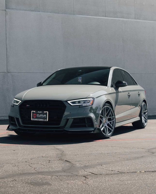 An 8V Audi S3 with 19x9 Curva Concepts C300 wheels in a gunmetal finish
