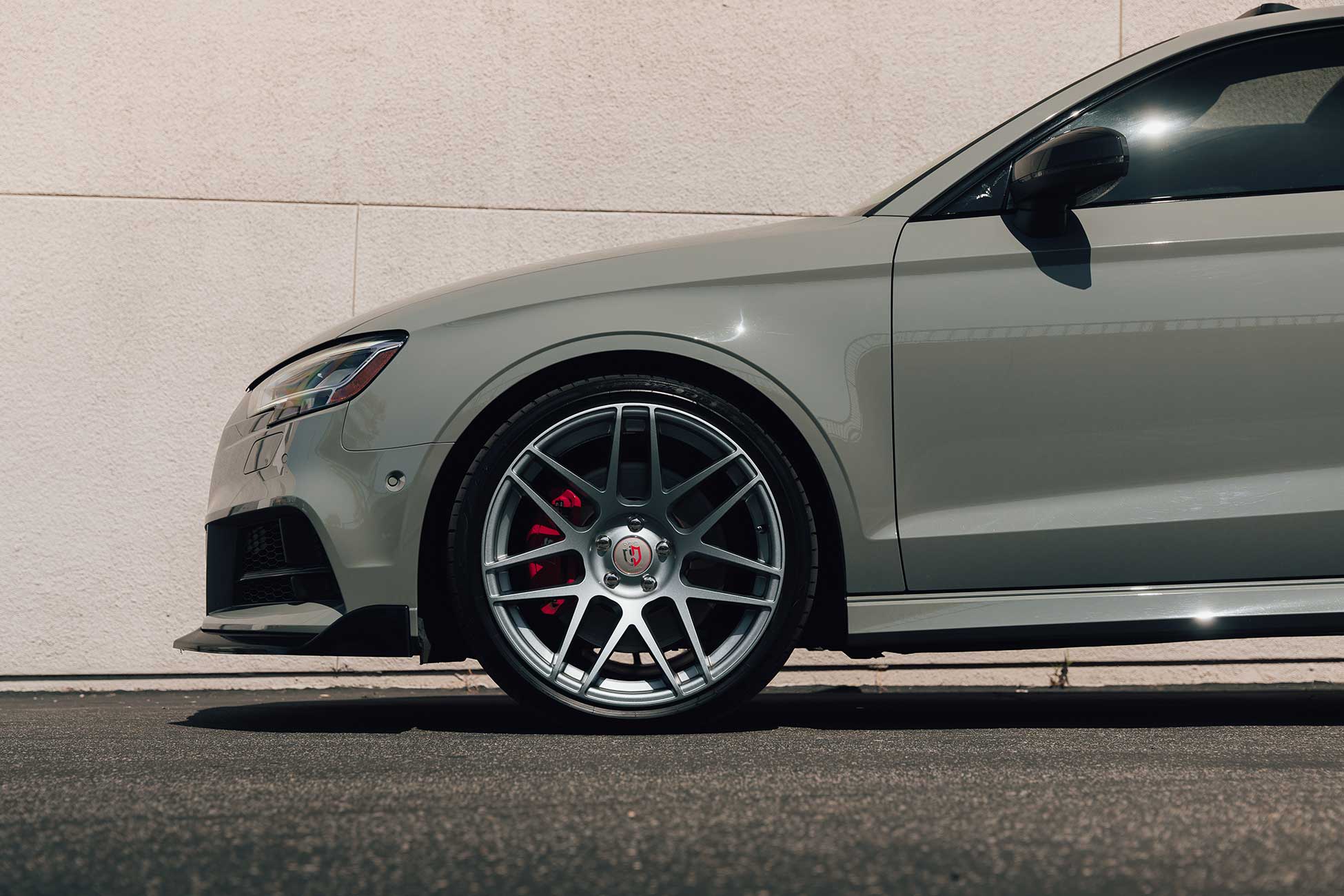 An 8V Audi S3 with 19x9 Curva Concepts C300 wheels in a gunmetal finish