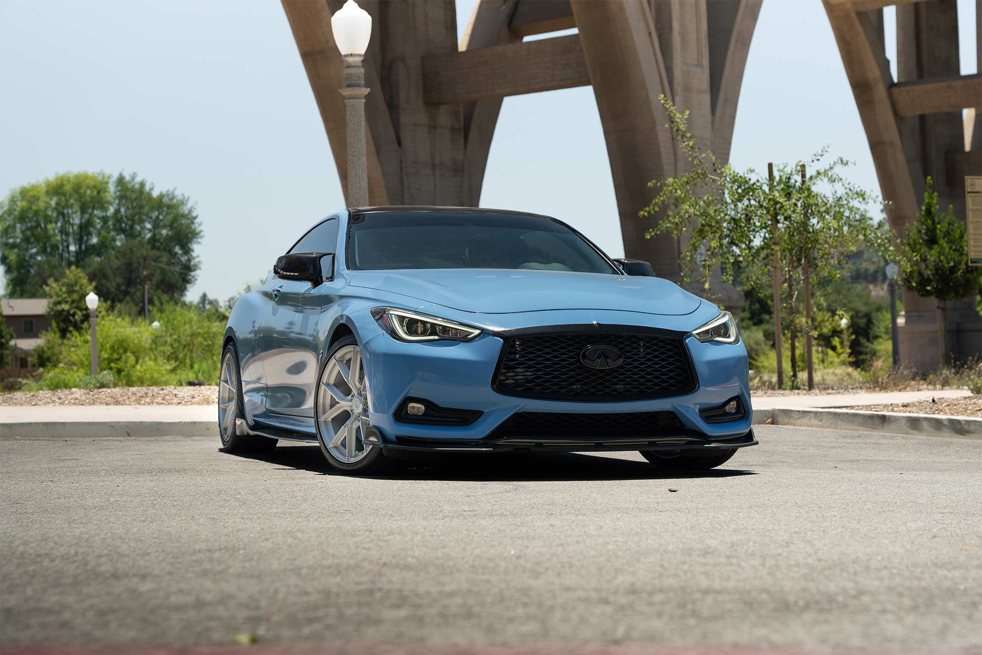 Light Blue Wrapped Infiniti Q60 on Curva Concepts CFF70's