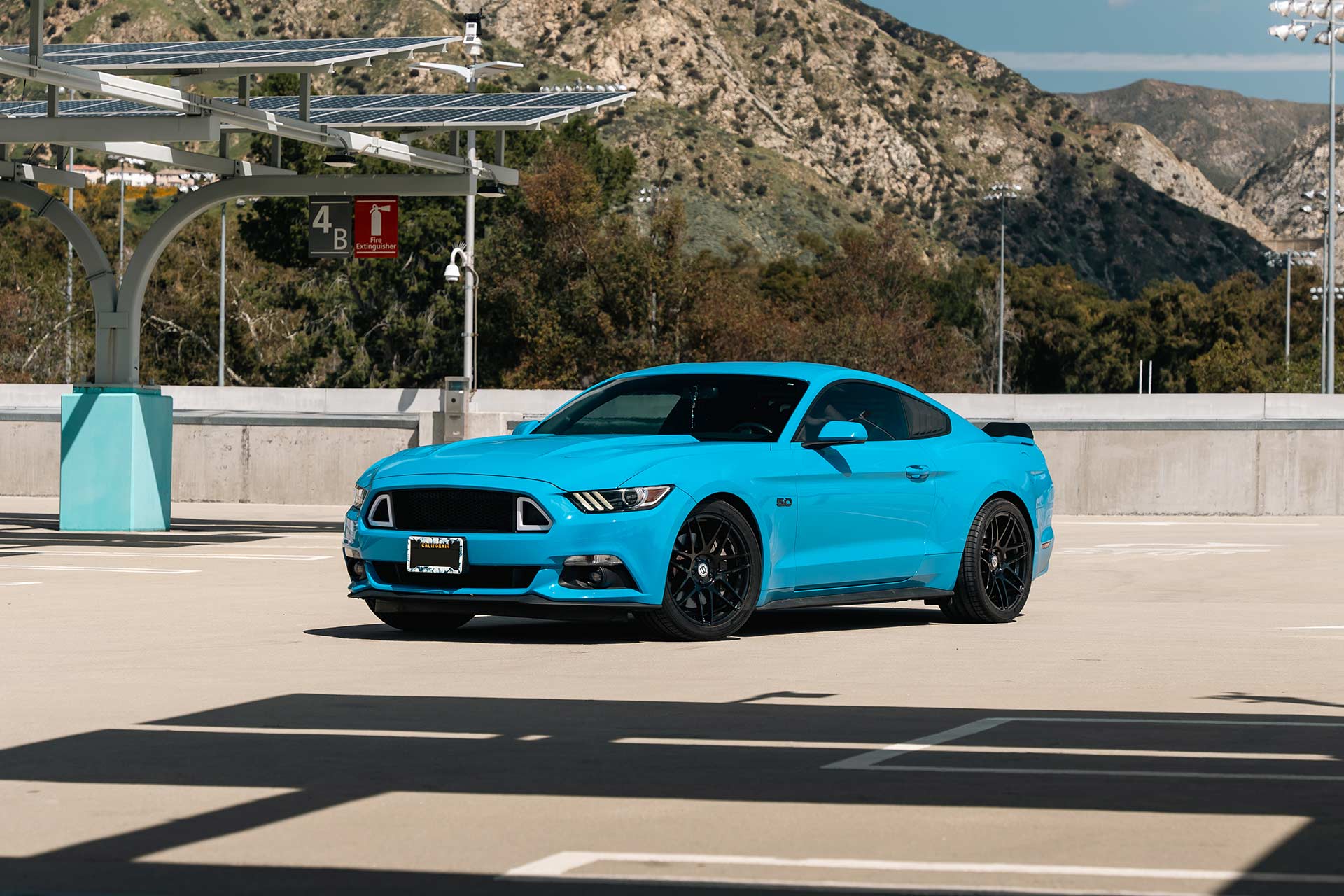 blue ford mustang gt s550 with gloss black cff300 flow forged wheels