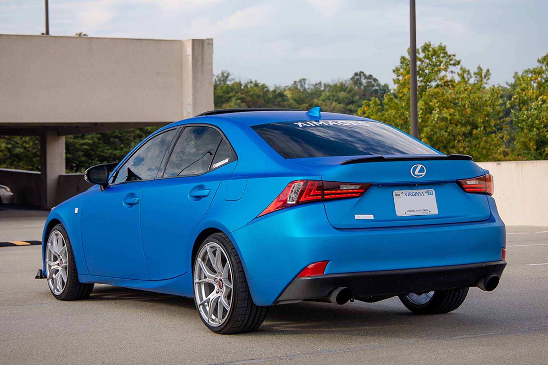 blue wrapped lexus is 250 f sport with silver c42 curva concepts wheels