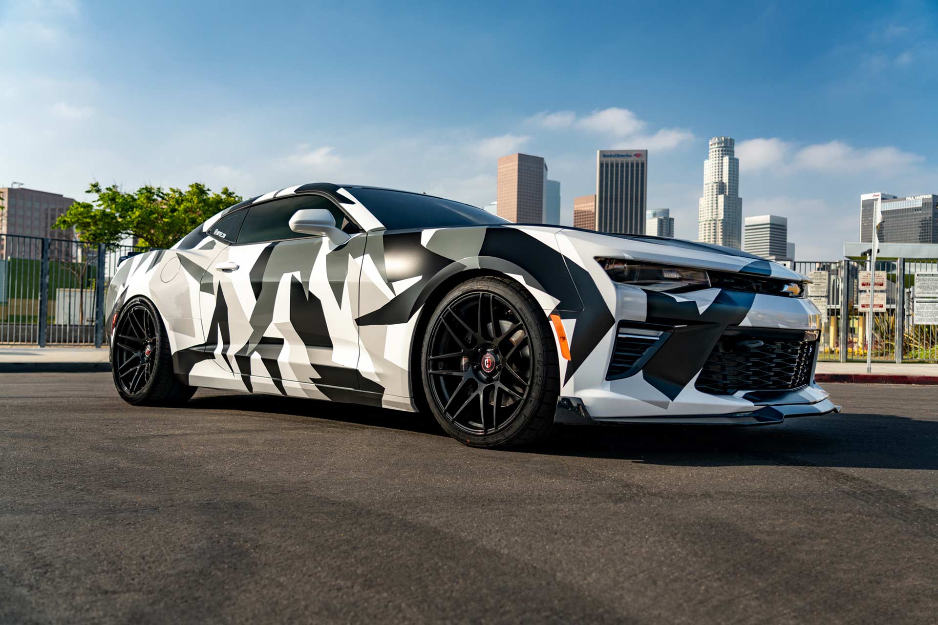 camo wrapped chevy camaro ss with gloss black c300 curva concepts wheels