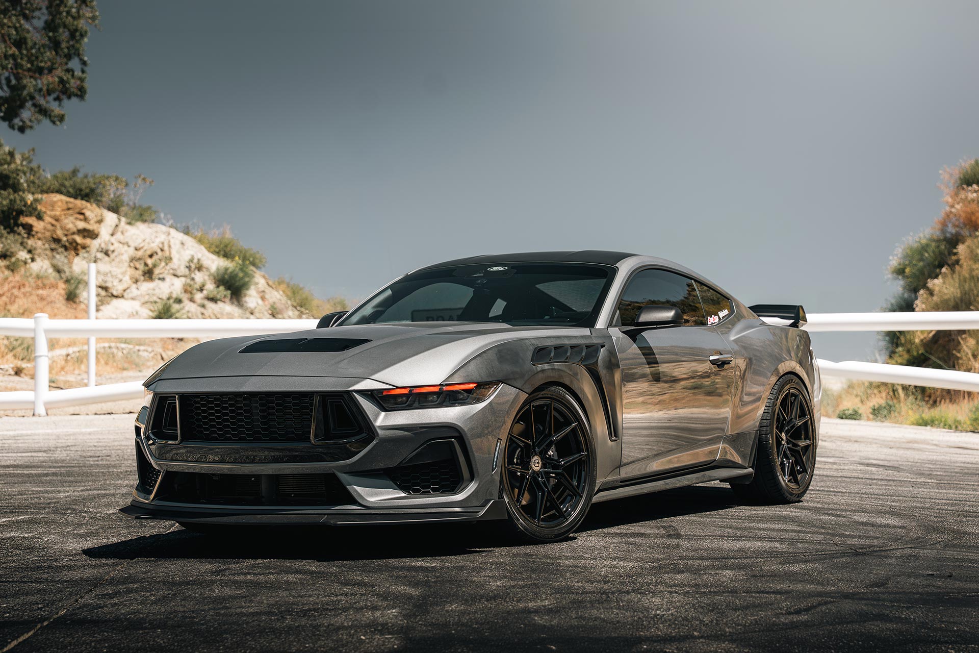 carbonized gray s650 ford mustang gt with flow forged cff43 performance wheels in gloss black