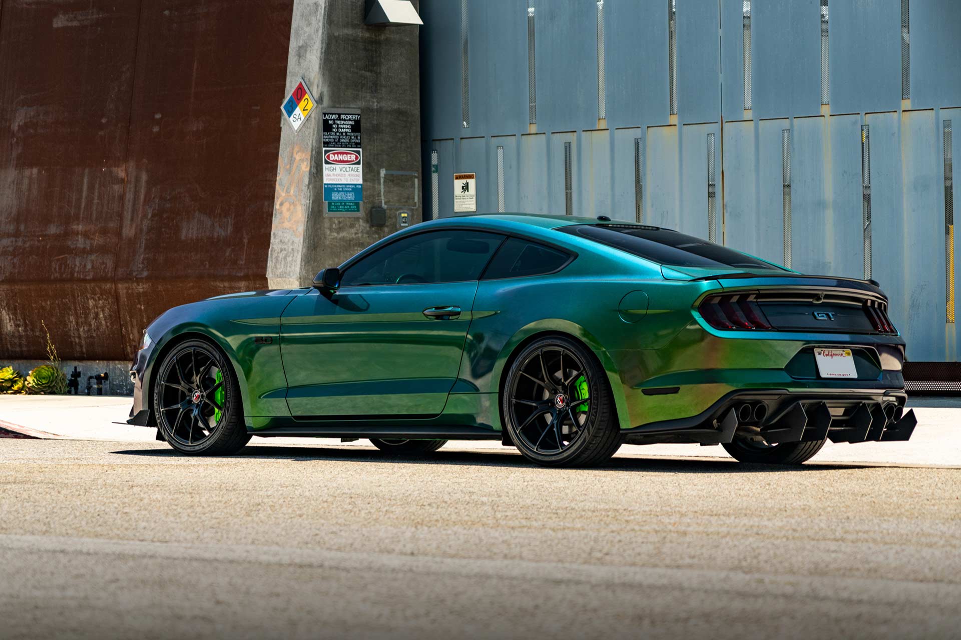 chameleon green wrapped ford mustang gt s550 with gloss black c42 curva concepts wheels