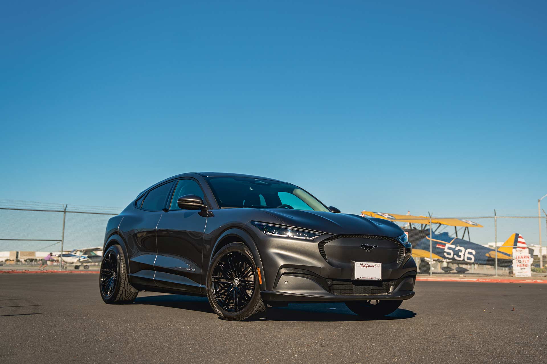 gray ford mustang mach e with gloss black cff50 flow forged wheels