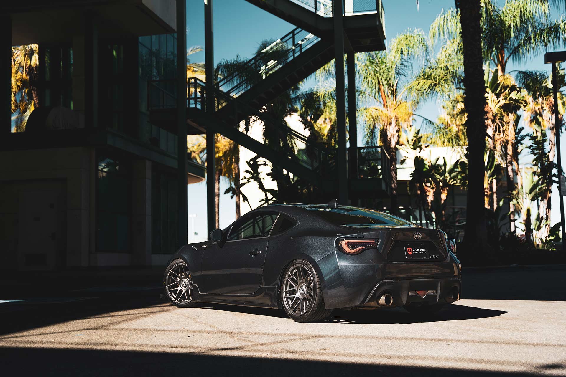 gray scion fr-s with gunmetal cff300 flow forged wheels