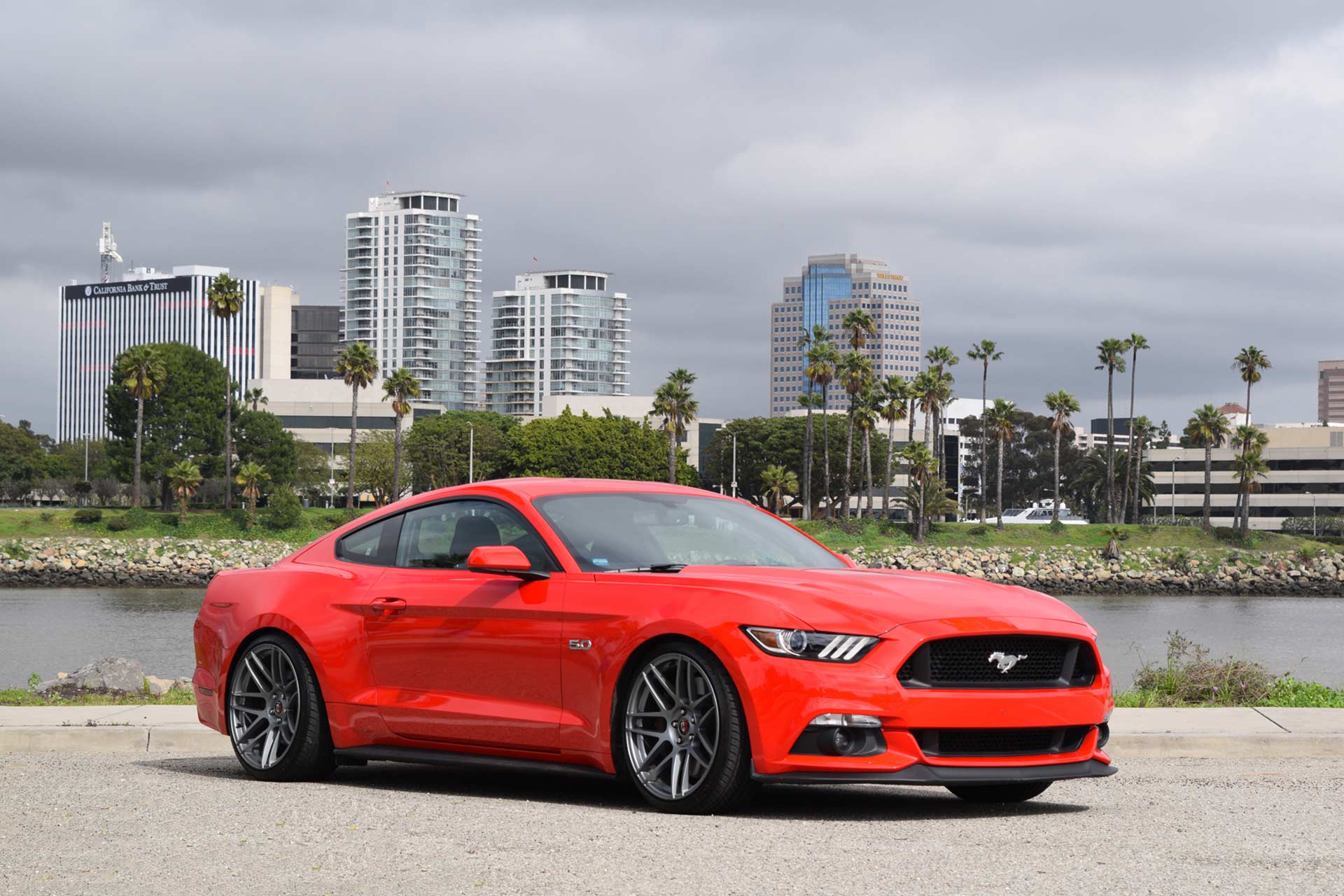 red ford mustang gt with gunmetal cff300 flow forged wheels