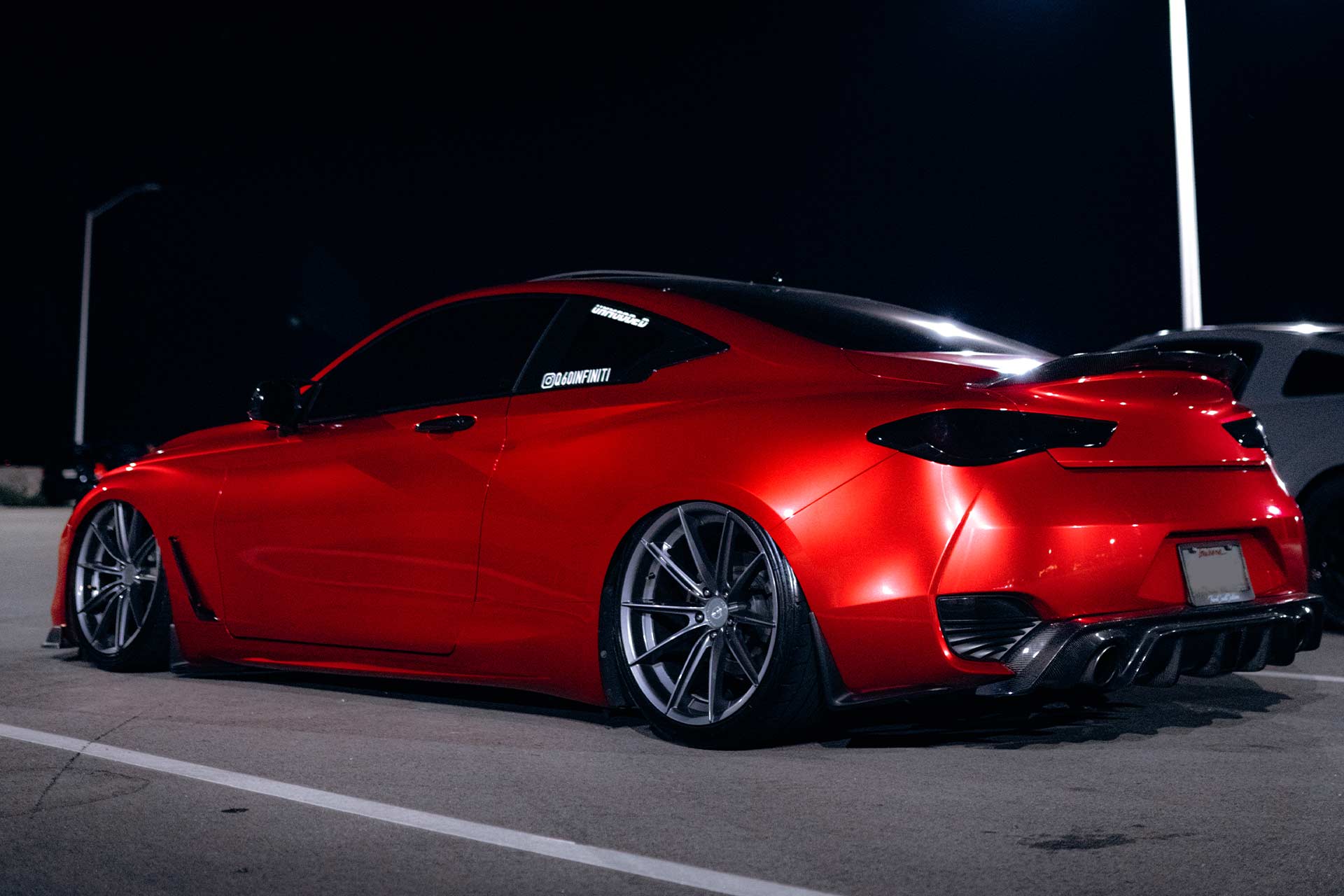 red infiniti q60 with gunmetal cff46 flow forged wheels