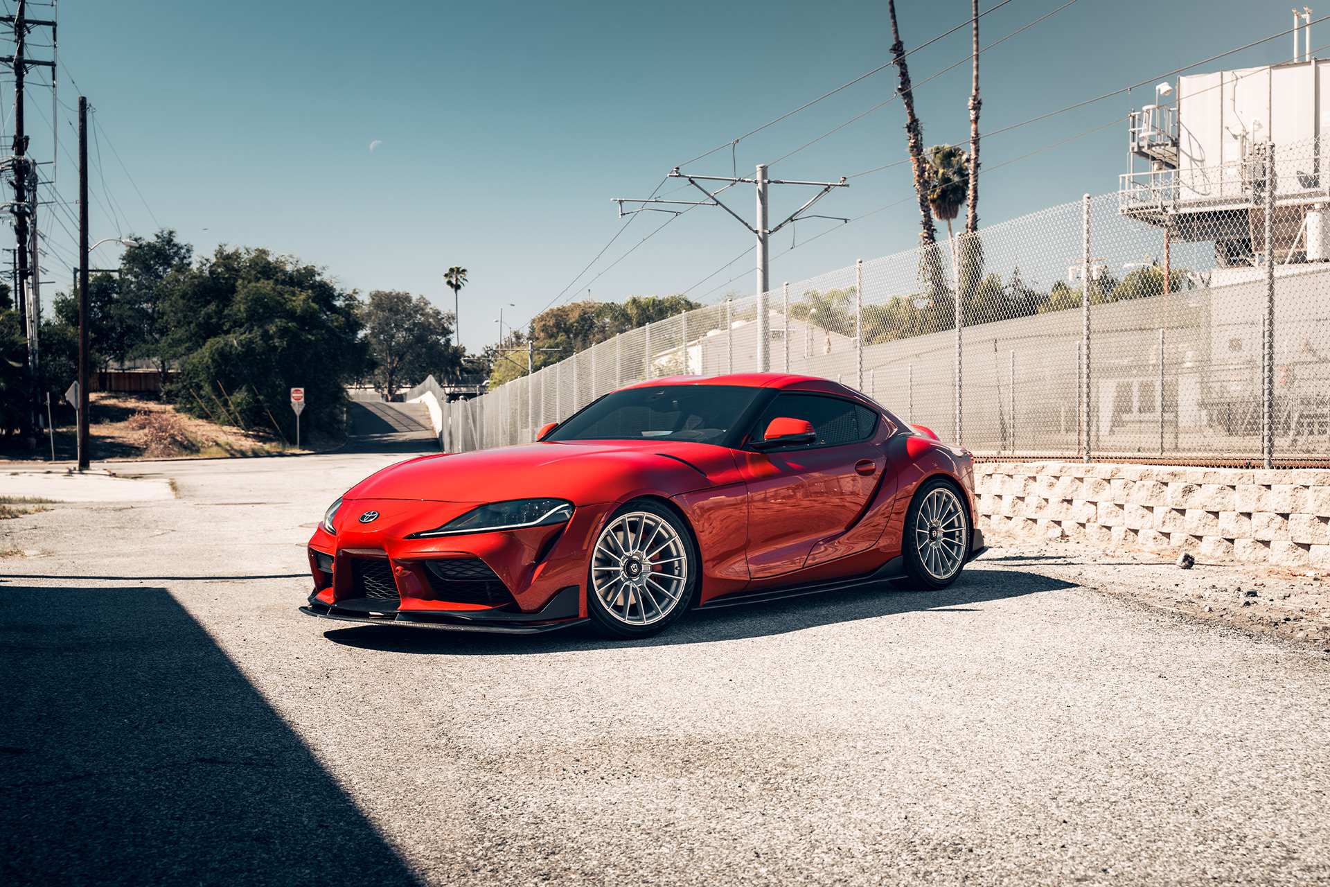 red toyota gr supra with silver cff75 flow forged wheels