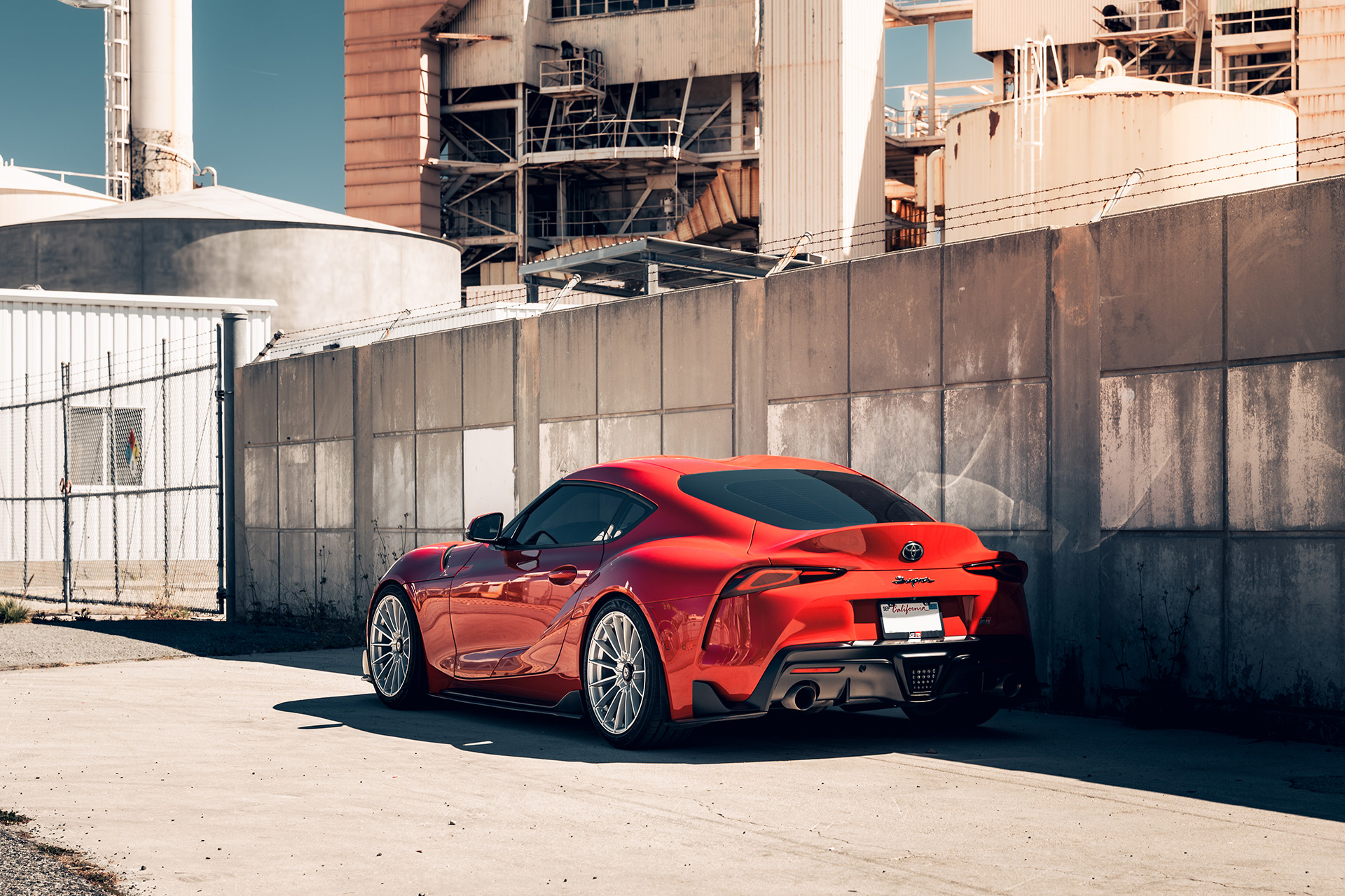 red toyota gr supra with silver cff75 flow forged wheels