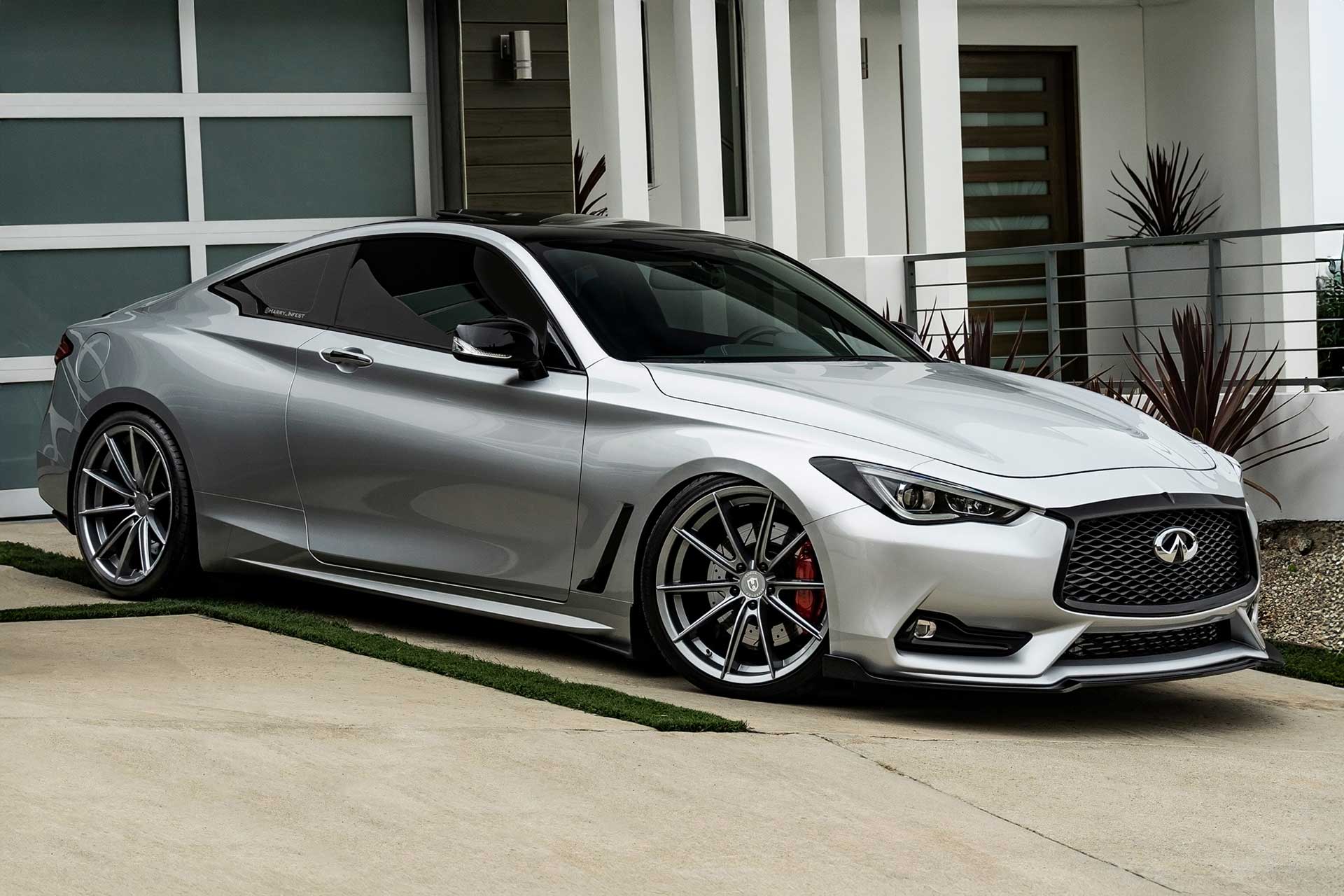 silver infiniti q60 with gunmetal cff46 flow forged wheels