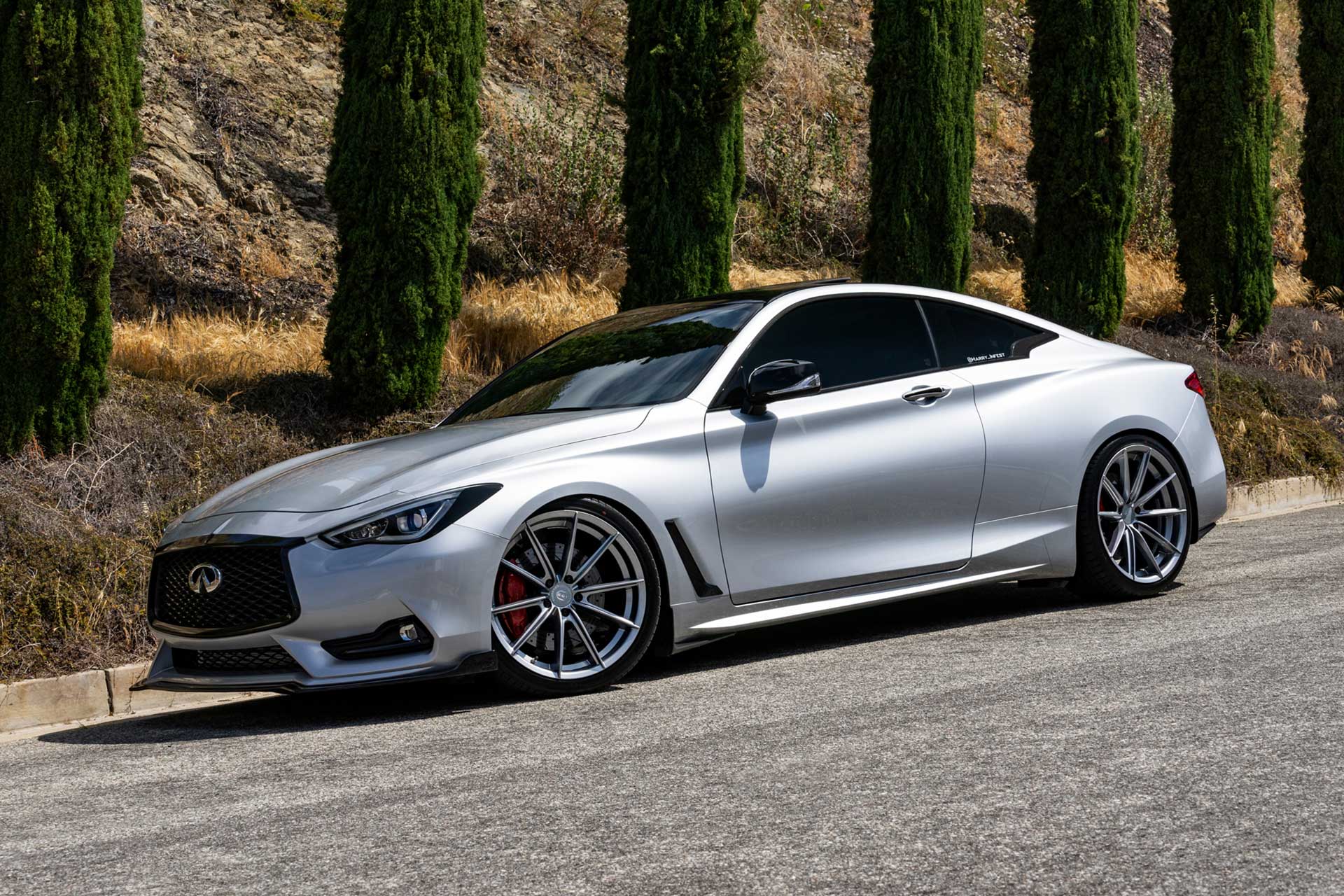 silver infiniti q60 with gunmetal cff46 flow forged wheels