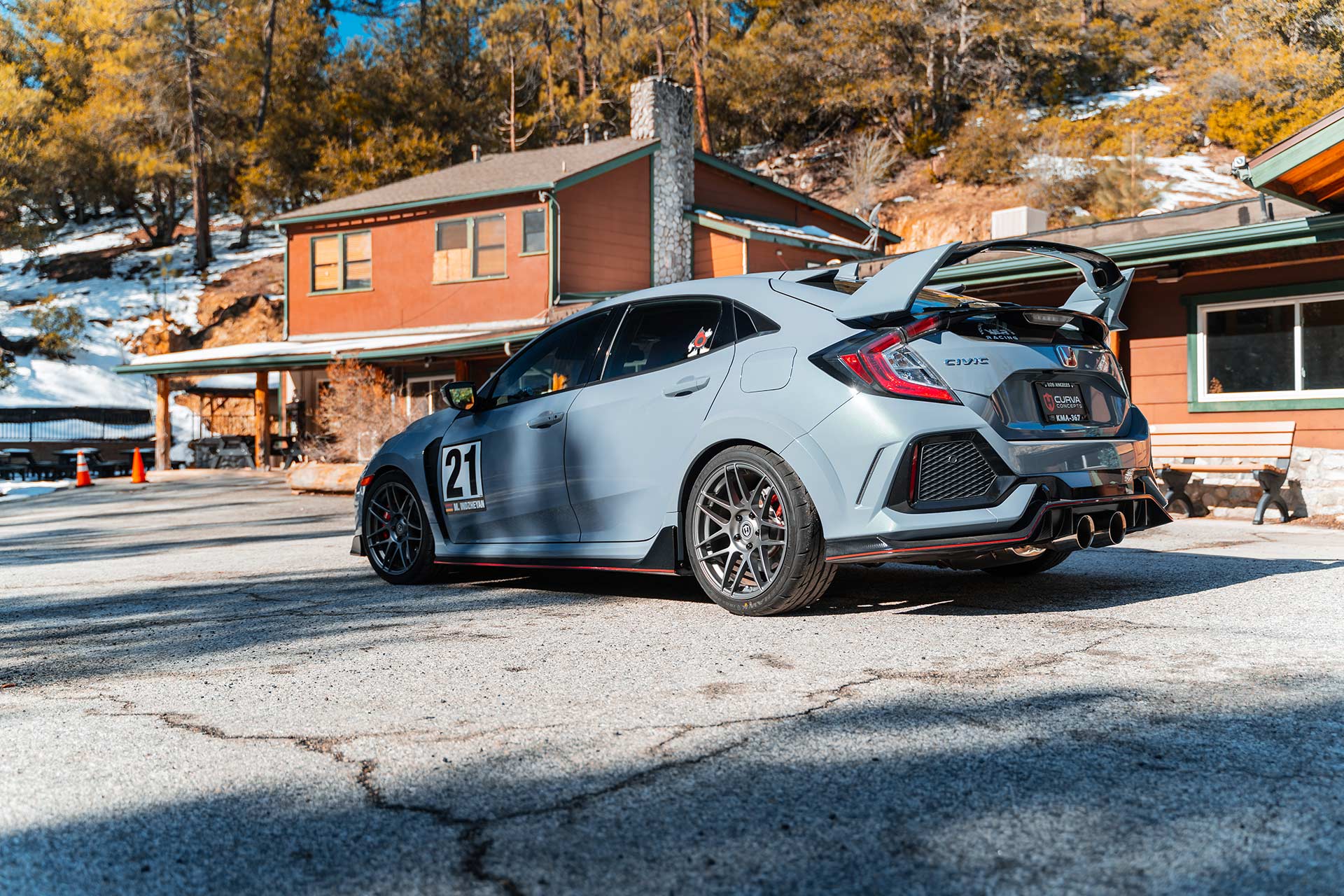 sonic gray civic type r with gunmetal cff300 flow forged wheels