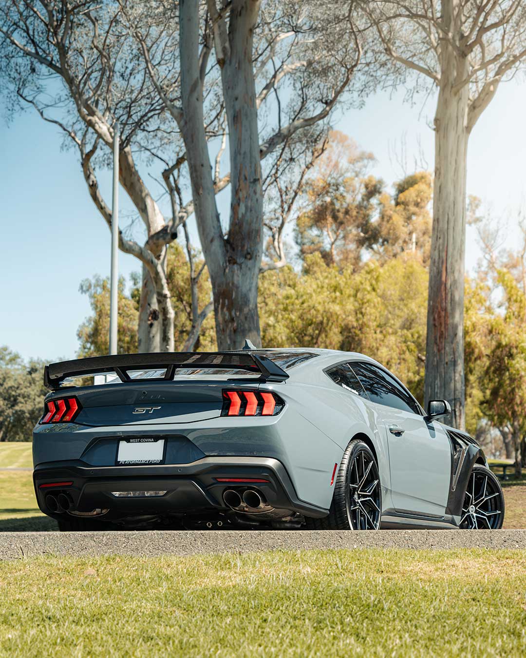 vapor blue s650 mustang gt with gloss black machined face curva concepts cff43 staggered flow forged wheels