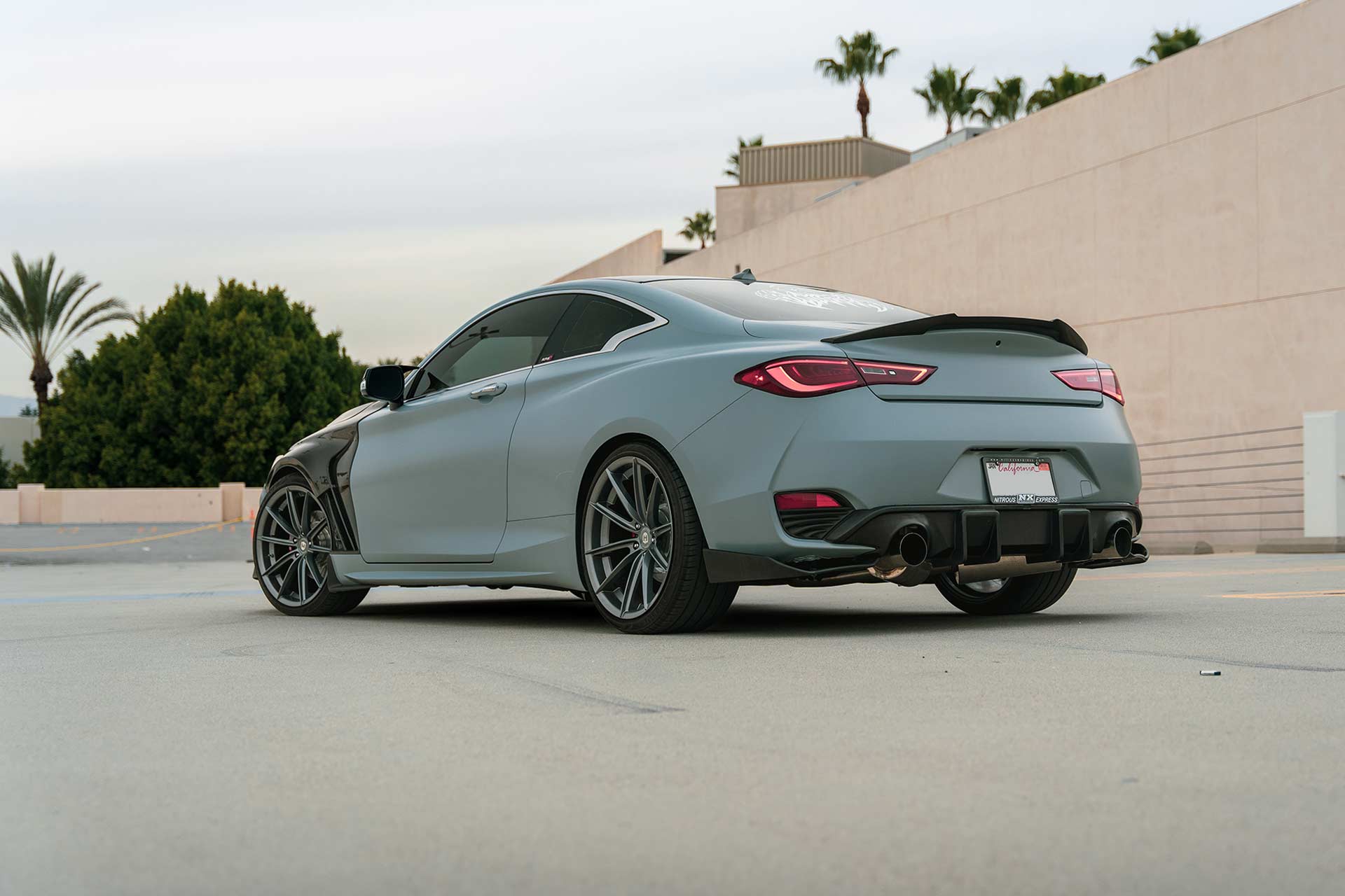 wrapped gray infiniti q60 with gunmetal cff46 flow forged wheels